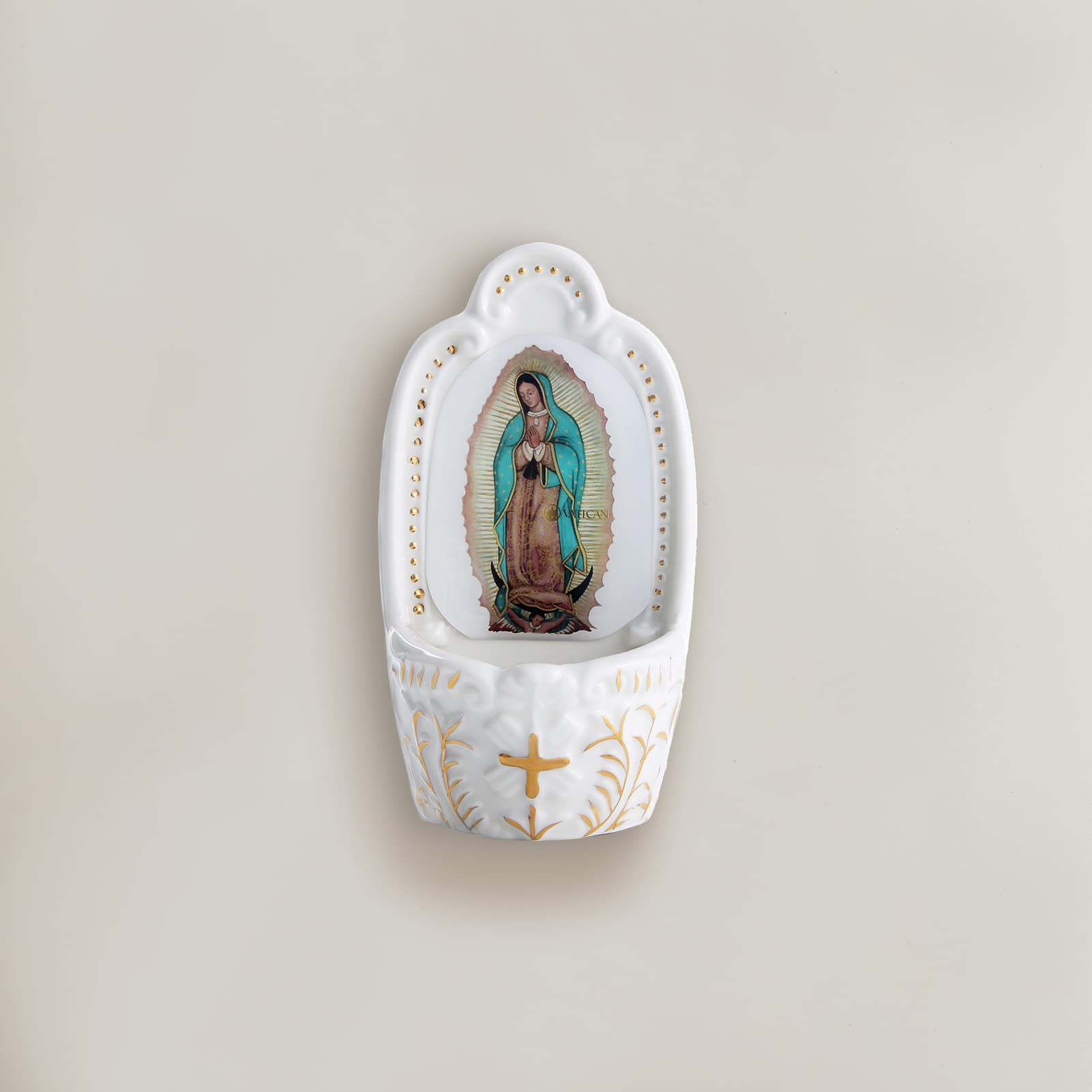 KOMI Porcelain Catholic Holy Water Font Our Lady of Guadalupe Holy Water Font for Entrance of Home Church Wall Hanging Decor Gift for First Communion Confirmation Housewarming Catholic Christmas Gifts