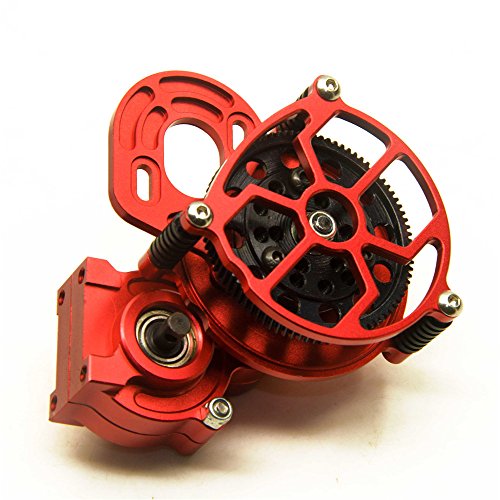 Aluminum Alloy Center Transmission Case /Gearbox with Helical Gear for 1/10 Axial SCX10 RC Crawler Car Red - Thumbnail 3