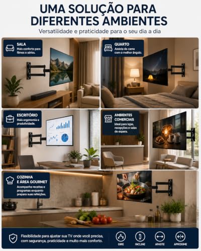 Suporte Articulado para TV 32 a 55 Pol Universal Ajustável até 30kg | Ajuste livre, Metálico, Padrão Vesa, Suporte articulado, Parede TV, 32 a 55 polegadas, Até 30kg
