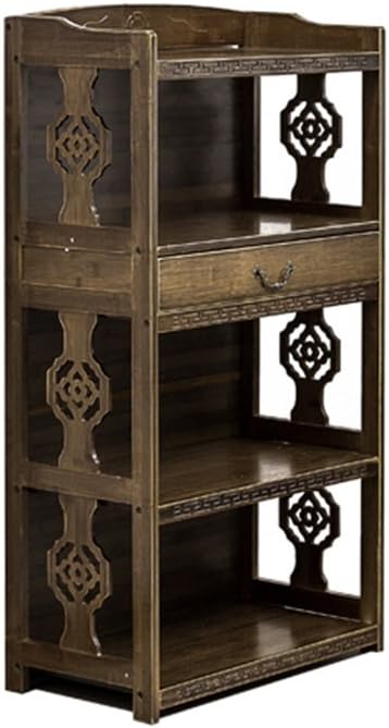 FEIFEI Bookshelf Antique Bamboo Art Carved 3 Layers With Drawers Floorstanding Storage Cabinet Storage Shelf ( Size : 42*29*98CM )