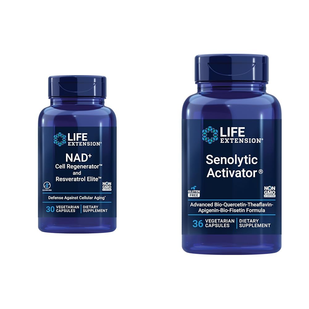Life Extension NAD+ Cell Regenerator, Resveratrol Elite, Senolytic Activator with Quercetin, Fisetin, Theaflavins for Cellular Health, 30 and 36 Vegetarian Capsules Image
