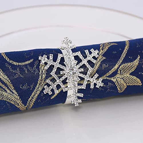 Set of 4 Napkin Ring Snowflake Beaded Diamante Rhinestone Crystal Napkin Holder Table Setting Christmas Holiday Thanksgiving Wedding Décor (style1 Silver Set of 4)
