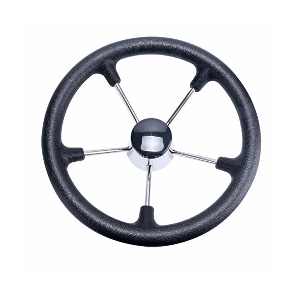 Amarine-made-13-12-Inch-Boat-Marine-5-Spoke-Destroyer-Steering-Wheel-with-Black-Foam-Grip