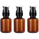 3Pcs 60ML/2oz Empty Amber Plastic Lotion Pump Press Bottles Refillable Travel Emulsion Essential Oil Makeup Cosmetic Dispenser Containers Storage Vials Jars with Black Pumps