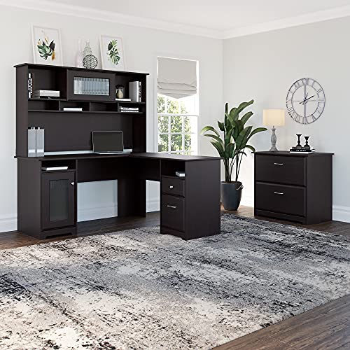 Bush Furniture Cabot L Shaped Desk with Hutch and Lateral File in Espresso Oak Pricepulse