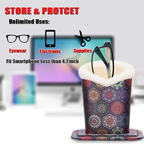 PG6 Plush Lined Eyeglasses Holder Stand Case Protective Glasses Case for Desks, Mandala 2 - Thumbnail 3