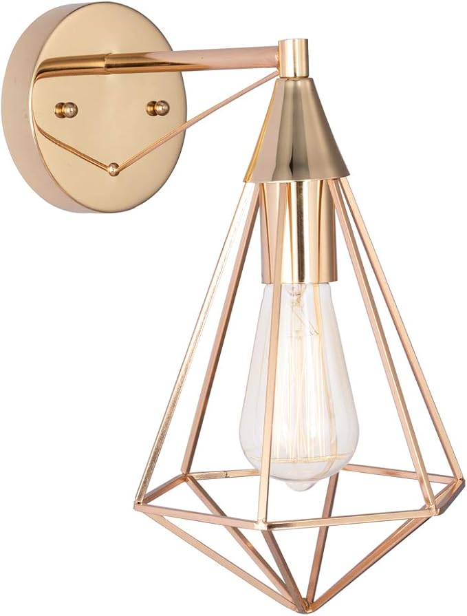 SOTTAE Modern Wire Cage Gold Wall Sconce,Rustic Metal