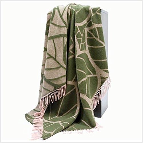 Rustic 100% Wool Green Blanket Pink Fringe NIC1034