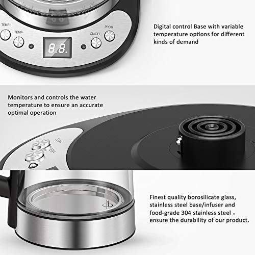 Electric Kettle,Homever 1.7L Glass Electric Tea kettle with Strainer,Cordless Kettle with Temperature Control,Auto Shut-Off and Boil-Dry Protection - Thumbnail 3