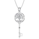 LWXIE Diamond Key Necklace 925 Sterling Silver Tree of Life Pendant Necklaces Key Tree of Life Jewelry Gifts for Women Mom Wife