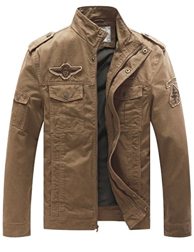 WenVen Men's Fashion Cotton Jackets (Khaki, US Size M)