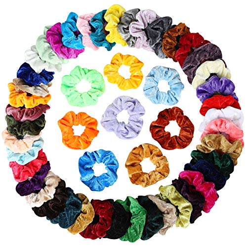KECUCO 50 Colors Women's Velvet Hair Scrunchies Ponytail Holder Elastic Hair Bands, Including 52 pcs Velvet Scrunchy Hair Ties Ropes Scrunchie for Women or Girls Hair Accessories(COLOR3)