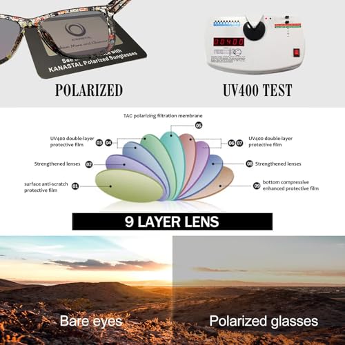 KANASTAL Women's Men's Polarized Sunglasses UV400 Protection Square Retro Classic Vintage Sunglasses for Beach Travel Fishing