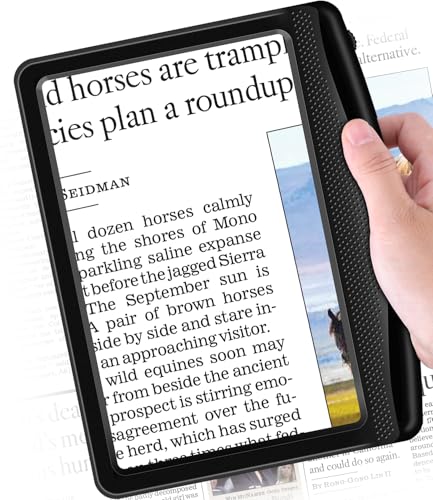 6 x Magnifying Glass with Light, Reading Magnifier for Seniors, Large, Rechargeable Dimmable LED Handheld Magnifier, Lightweight Book Magnifier for Reading Newspapers, Small Print, Ideal Magnifying