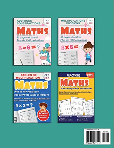 Maths Calcul mental du CP au CM1 Cahier d'exercices pour progresser en calcul ! Révision des méthodes de calcul, opérations ludiques et variées (French Edition)