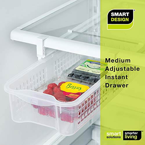 Smart Design Refrigerator Pull Out Bin & Home Organizer w/Extendable Rails & Handle - BPA Free - for Fridges & Freezers Food Storage - Kitchen (Medium) - Set of 3