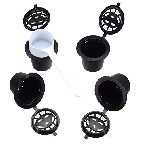 SODIAL(R) 4x Refillable Reusable Coffee Capsules Pods For Nespresso Machines Spoon