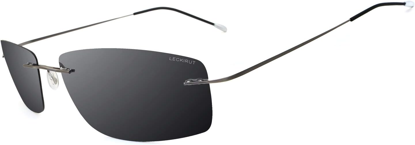 LECKIRUT Ultra Lightweight Rimless Titanium Sunglasses for Men Women Fashion Polarized UV Protection Driving Shades