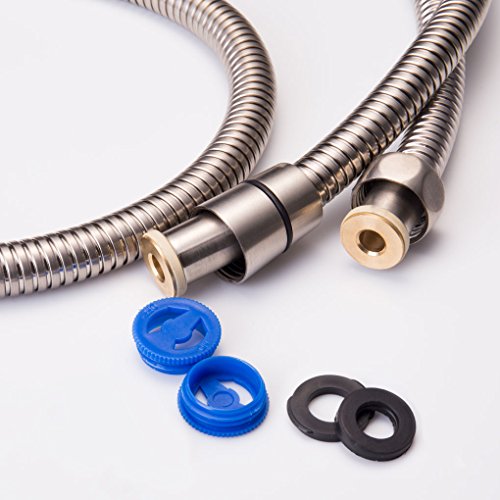 Charmingwater 70 Inch Shower Hose, Long Double Stainless Steel Replacement Shower Hose with Brass Fittings, Brushed Nickel