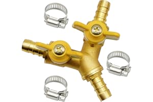 BesNPT 1/4" Hose Barb valve, Brass 3 Way Shut Off Valve Y Shaped 2 Switch Ball Valve