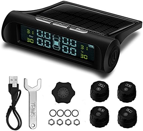 Sunsbell Wireless Tire Pressure Monitoring System Dual Power TPMS External Sensors Digital Tire Pressure/Temperature Alarm System for RV