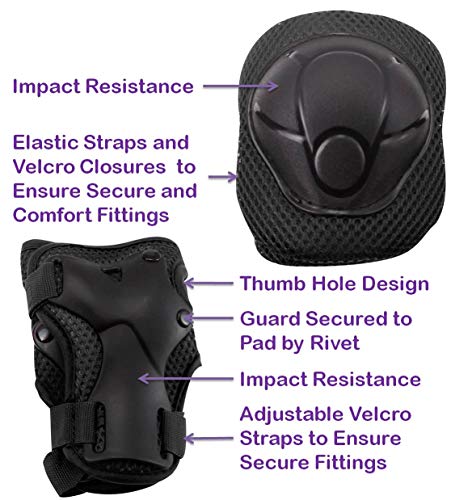 Kids Helmet with Protective Gear for Skateboard Scooter Skating Bicycle Bike Cycling - Adjustable to Fit Heads from Age 3 to 7 - Include Knee Elbow Pads Wrist Guards (SK11SM+P+MtBlack) - Thumbnail 4