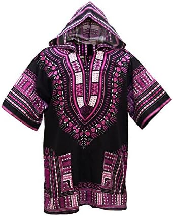 Dashiki Vib's Traditional African Dashiki Hoodie - Unisex (One Size, Black and Pink)
