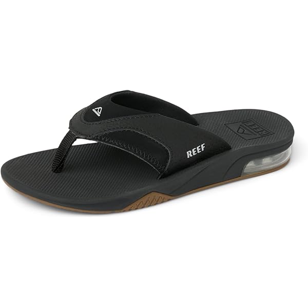 Amazon.com | REEF Fanning Men's Bottle Opener Flip Flop, Arch Support,  Durable Outsole, Water Friendly, Black/Silver, 4 | Sandals