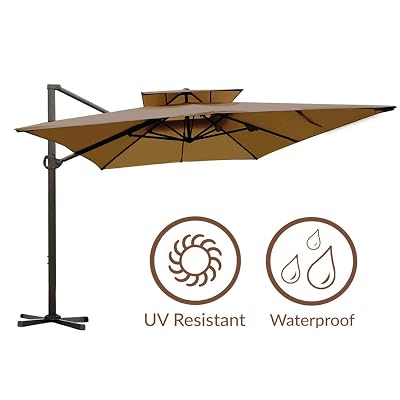 cheap patio table umbrellas PURPLE LEAF Round Tiltable Porch Table Umbrella Poolside 8' Round / Light Grey