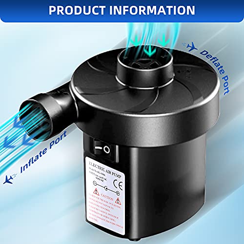 Homajor Electric Air Pump Air Mattress Pump Portable Inflation/Deflation Pump with 3 Nozzles for Airbeds, Swimming Ring, Boats, Camping Inflatable Cushions, Pool Toys