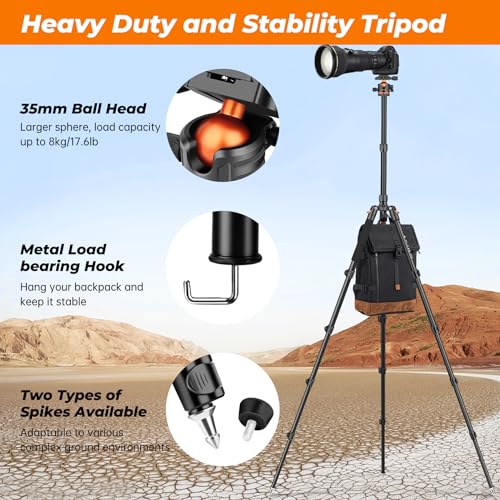Victiv 200 cm Camera Tripod, Portable Stable Travel Tripod, 2-in-1 Tripod Monopod with 360° Panoramic Ball Head for DSLR Canon Nikon Sony, Aluminium Camera Tripod, Tripods for Smartphone