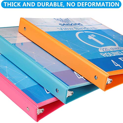 1 Inch 3 Ring Binders,SEEKIND Round View Binders with Pockets,Customizable for Home,School and Office Supplies-4 Pack - Thumbnail 2