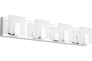 Aipsun 4 Lights Dimmable Modern LED Vanity Light for Bathroom Frosted White Acrylic Chrome Up and Down Bathroom Wall Light Fixtures Over Mirror(White Light 6000K)