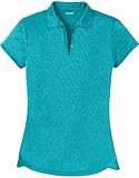 Joe's USA DRI-Equip(tm) Ladies Heathered Moisture Wicking Golf Polo-TropicBlue-L