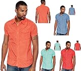 Enimay Men's Business Casual Short Sleeve Solid Color Button Down Fitted Shirt