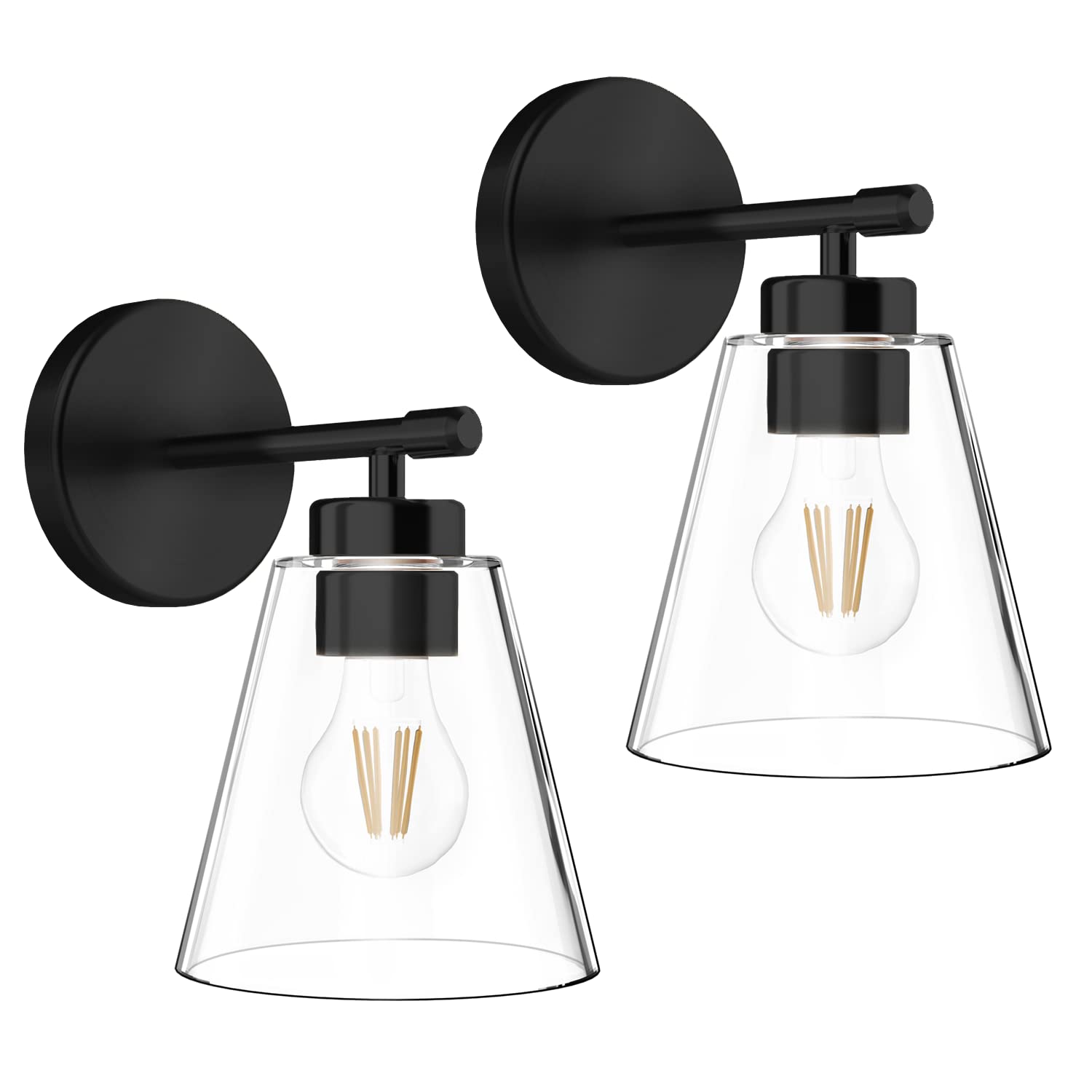 Photo 1 of Hamilyeah Black Bathroom Sconces Wall Lighting, Farmhouse Wall Sconces Set of 2, Industrial Black Sconces with Clear Glass Shade for Living Room, Kitchen, Hallway