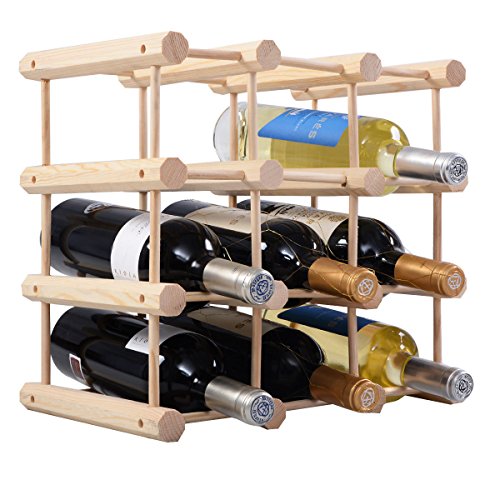 4 Tiers 12 Bottles Display Natural Pinewood Wood Wine Rack Storage For Wine Lover