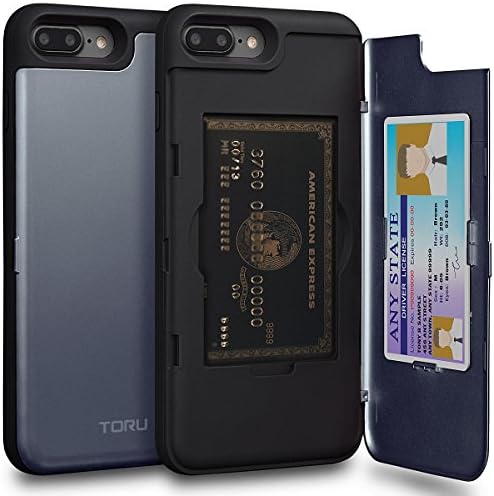 iPhone 7 Plus Case, TORU [Slim Hard Wallet Case] Card Holder ID Slot Protective Dual Layer Cover with Hidden Storage Compartment &amp; Mirror for iPhone 7 Plus (2016)/iPhone 8 Plus (2017) - Orchid Gray
