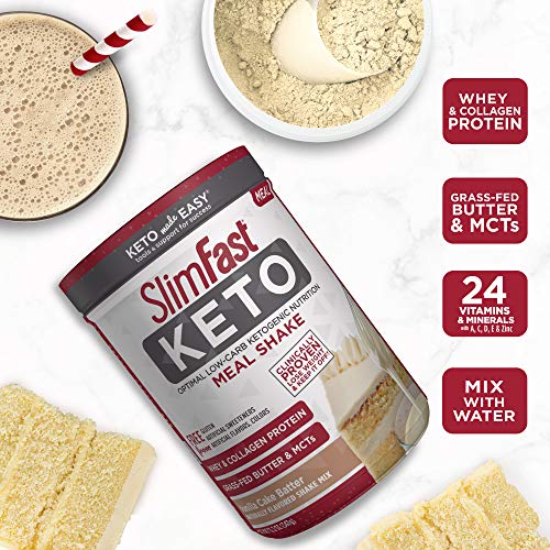SlimFast Keto Meal Replacement Powder, Vanilla Cake Batter, Low Carb