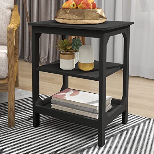 TaoHFE Black Side Table 3-Tier Narrow,Black End Table with Storage ...