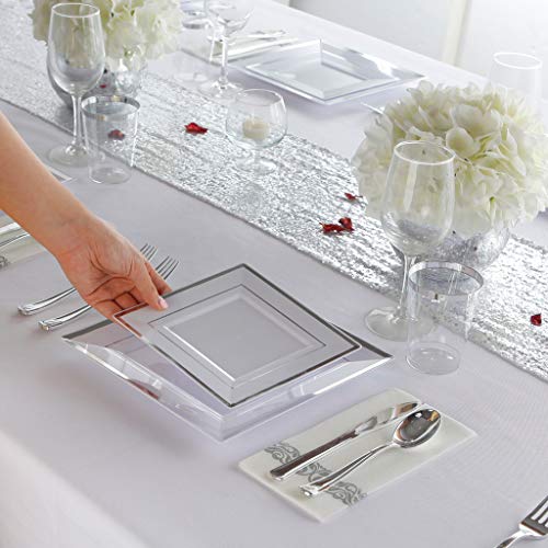 I00000 150 Pieces Silver Square Plates & Disposable Silverware