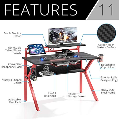 VIPEK Ergonomic Gaming Desk with Monitor Stand, 47 inch KShaped