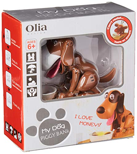 OLIA DESIGN My Dog Piggy Bank - Robotic Coin Munching Toy Money Box, Brown