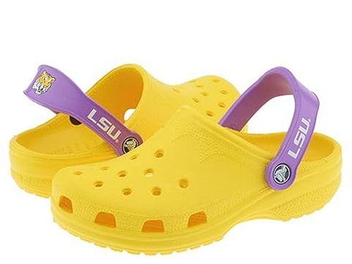 purple and yellow crocs