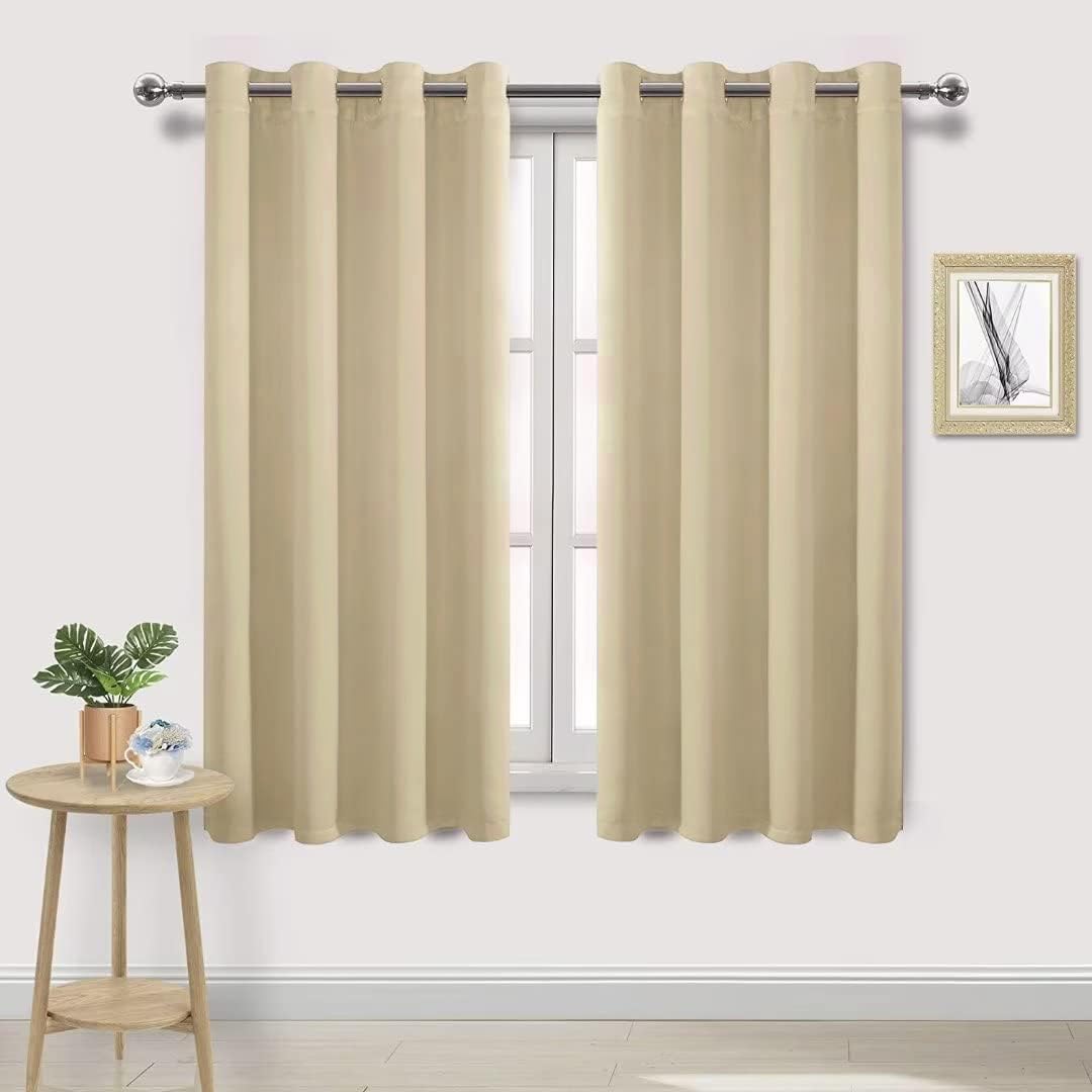 DWCN Blackout Curtains for Bedroom - Thermal Insulated Light Blocking Eyelet Window Curtains for Living Room 55 x 69 inch Length, Light Beige, 2 Panels — image 1