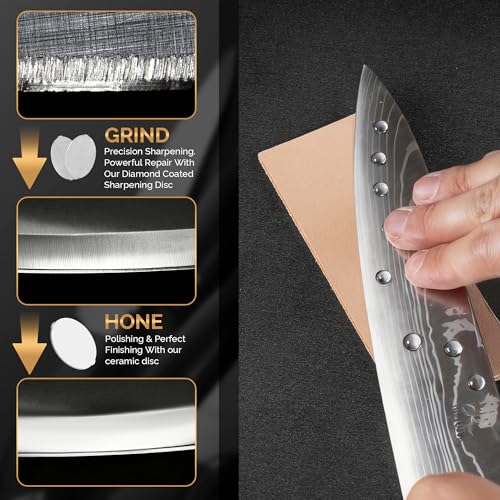Roller Knife Sharpener, Professional Kitchen Knife Sharpener, Rolling Knife Sharpener with 5 Spare Discs for Knife Sharpener, Offers Two Sharpening Angles of 15° and 20° (Black)