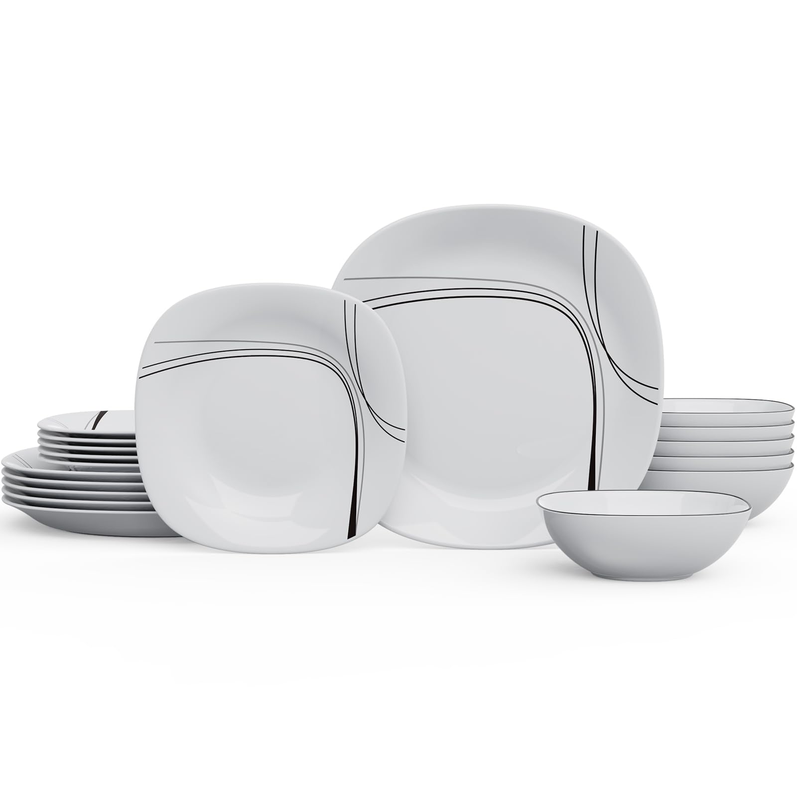 Square Dinnerware Set, MEKY Glassware 18-Piece