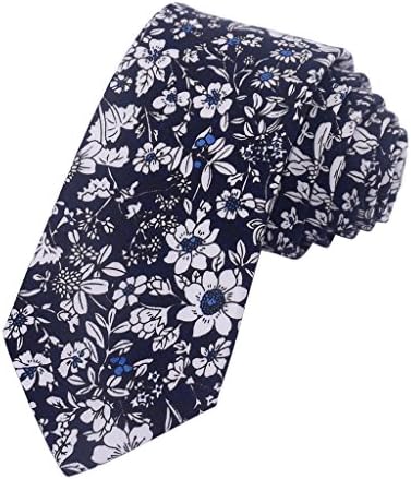 Kissvian Men's Cotton Floral Printing Skinny Tie Linen Tie Necktie