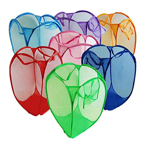 JISETY Foldable Mesh Pop Up Washing Laundry Basket Bag Bin Hamper Storage Random Color