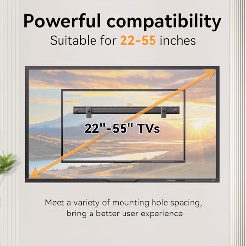 Aetubree No Drill TV Wall Mount, TV Brackets for 22-55 inch Flat Screen TVs Ultra Slim TV Wall Bracket Universal Hold Up to 45KG, Max VESA 400x400mm, +5° Tilt, Easy Install (Black)